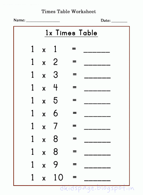 Printable 1 X Times Table Worksheets for Free
