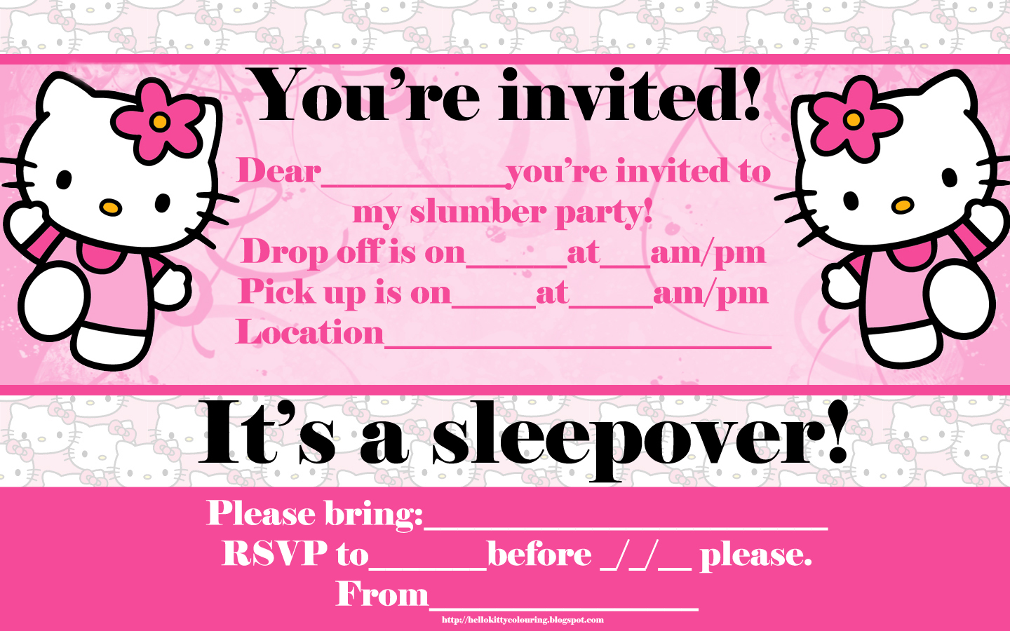 PAJAMA PARTY INVITATIONS WITH HELLO KITTY