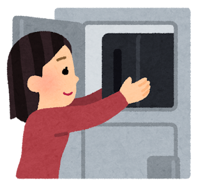 ロッカーに荷物をしまう人のイラスト（女性）