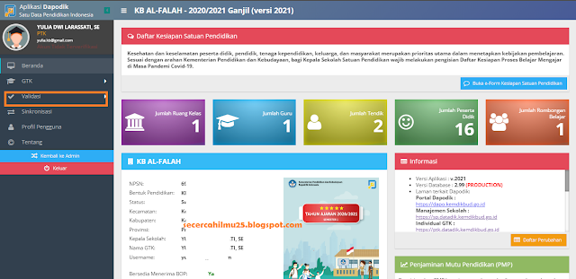 halaman dapodik kepala sekolah untuk sinkronisasi dapodik versi 2021