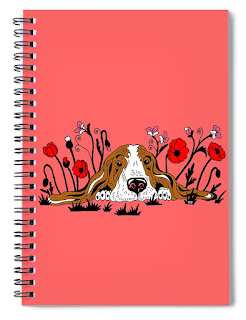 Adorable Basset Puppy in Poppies on Notebook artist Irina Sztukowski 