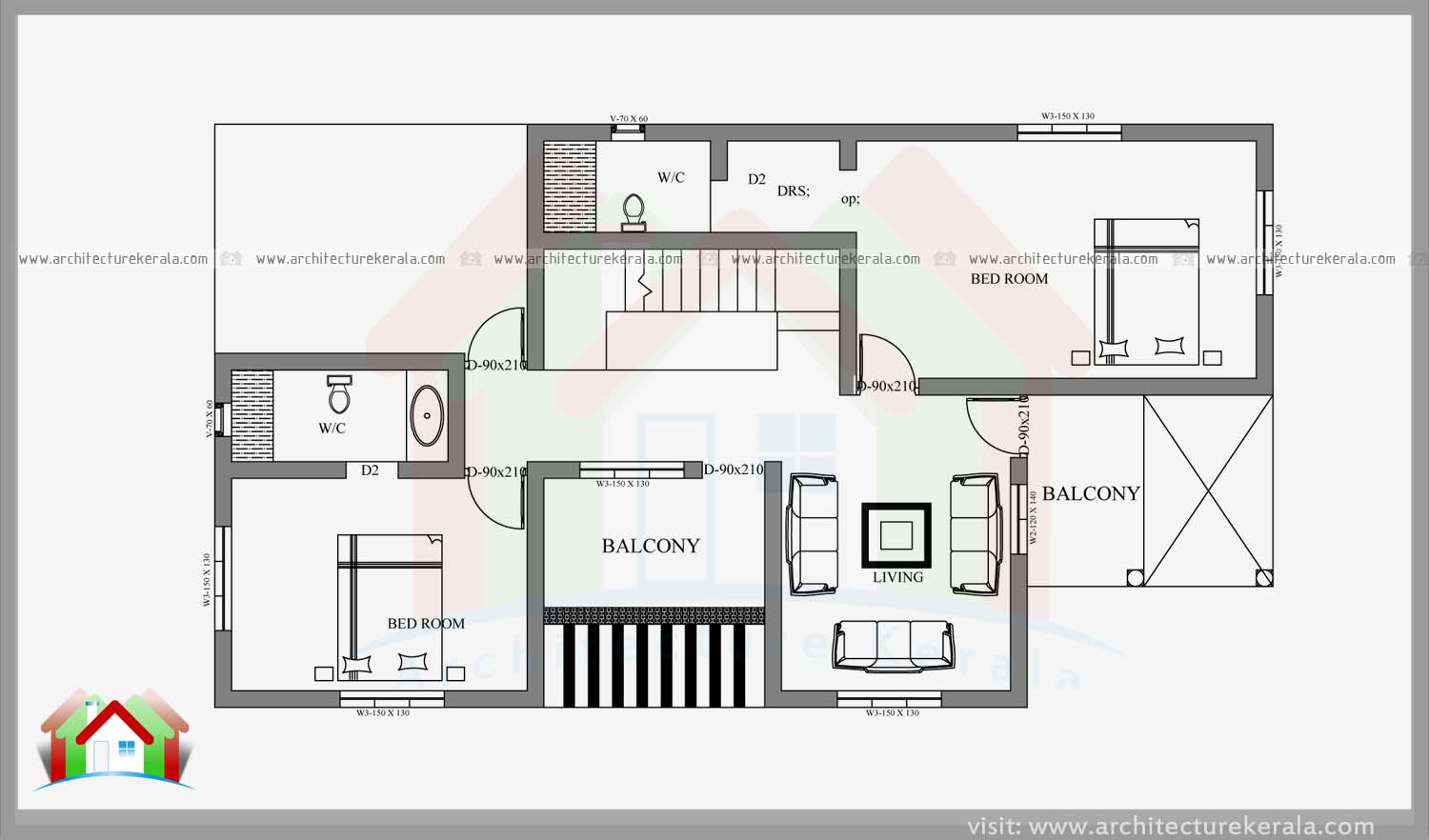 DOUBLE STORIED FOUR BEDROOM  HOUSE  PLAN  AND ELEVATION 