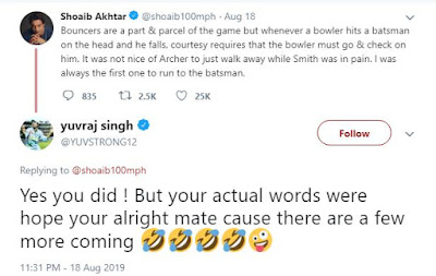 Yuvraj Singh Hilariously Trolls Shoaib Akhtar For Jofra Archer Comments