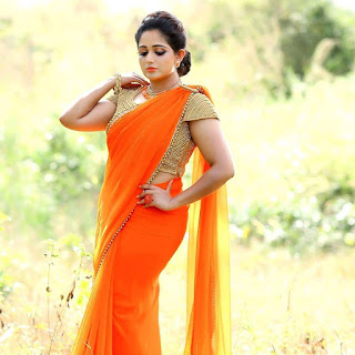 Kavya Madhavan in orange saree looking hot 