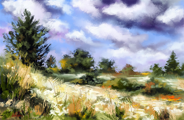 Summer Day digital painting by Mikko Tyllinen. dreamy summer landscape