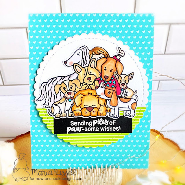 Pile of Dogs Card by Maria Russell | Never Enough Dogs Stamp Set, Love & Chocolate Paper Pad and Circle Frames Die Set by Newton's Nook Designs