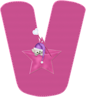 Alfabeto Fucsia con Gatito con Gorro de Navidad.
