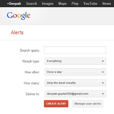 Screen Shot of Google Alerts