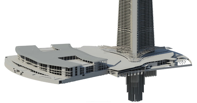 Kingdom Tower model showing lower part of the building with foundations