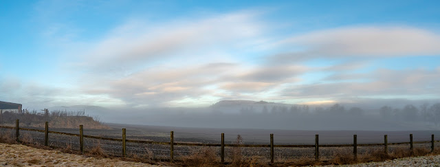Panorama looking towards the Angus glens and Craig of Balintore covered in snow