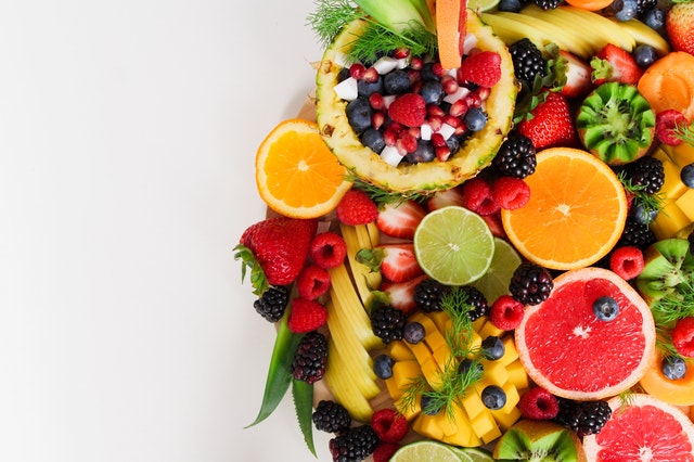 fruit bowl, vegetable bowl, fruit and veggies, strawberries, grapefruit, raspberries