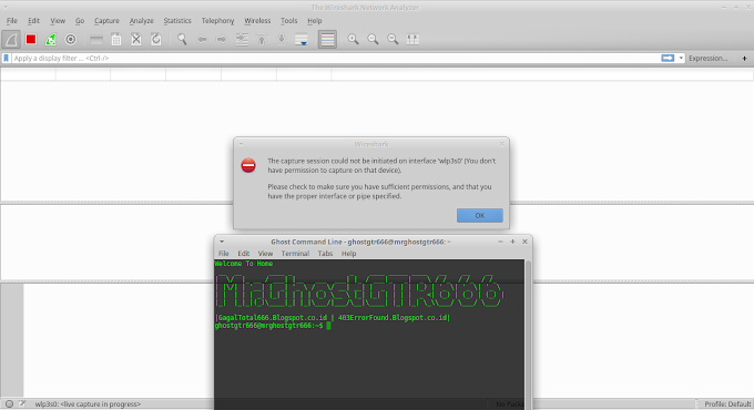 Mengatasi The Capture session could not interface wlp3s0 di Wireshark dengan GNU/Linux