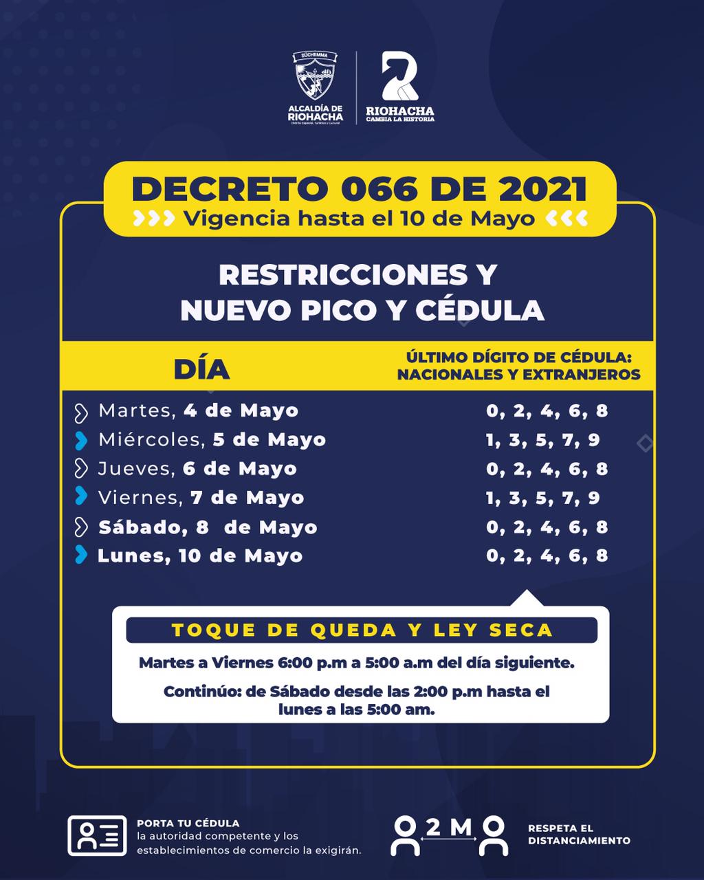 https://www.notasrosas.com/Por aumento de casos de covid-19 en Riohacha: desde el 04 de mayo regirá Pico y Cédula, Ley Seca, y Toque De Queda