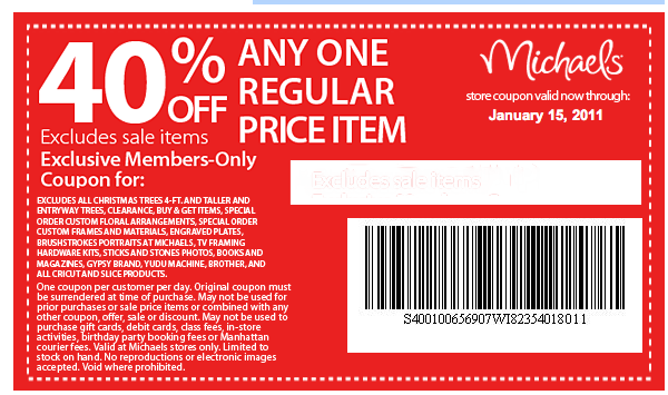 michaels coupon january 2011. Michael#39;s coupon till 1/15/11