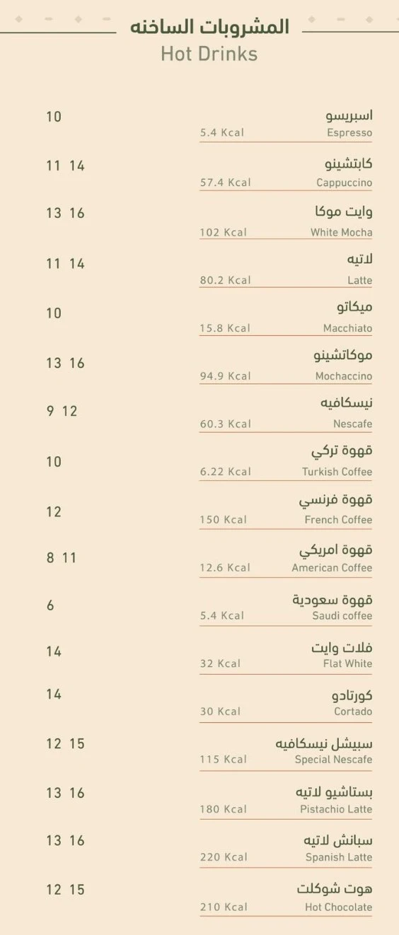 منيو قهوة الامراء