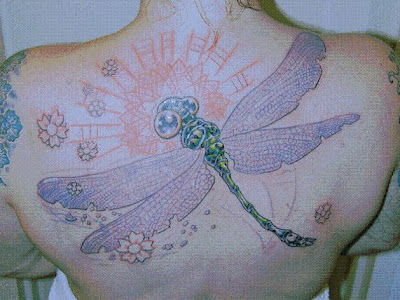 Big Japanese dragonfly tattoo on the back.