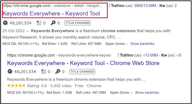 Google search results page for "keywords everywhere"