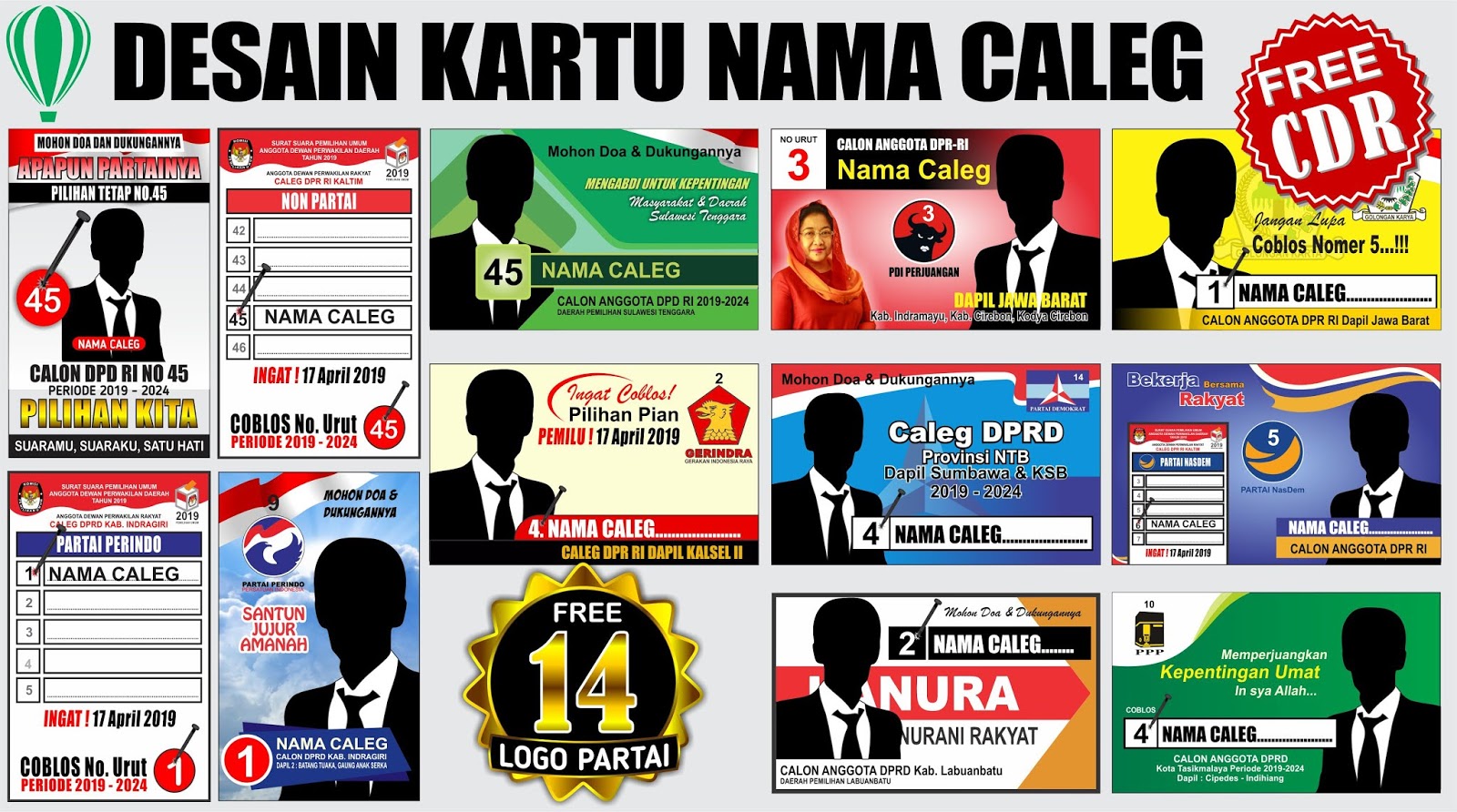 Desain Kartu Nama Caleg Peserta Pemilu 2019-2024 (Free CDR 