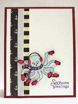 Octopus in Mittens holiday card by Jennifer Ingle for Newton's Nook Designs