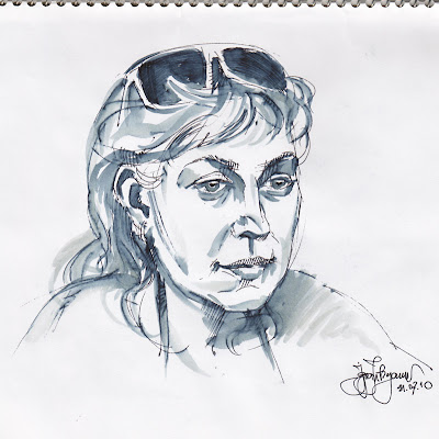 woman, face, sketch, sunglasses on head