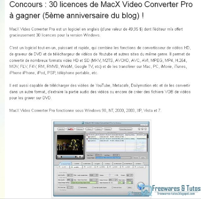 Résultat du concours MacX Video Converter Pro (5ème anniversaire du blog)