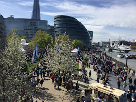 Pic taken looking down from Tower Bridge on crowds in front of City Hall