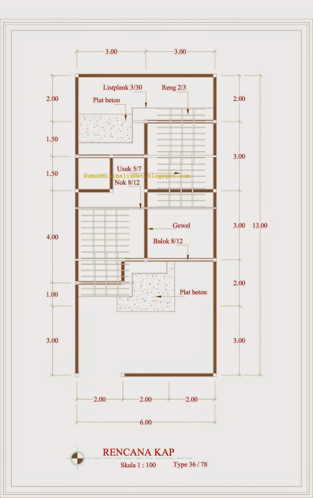 Denah Rumah  Type  36  Dwg  download gambar autocad download 