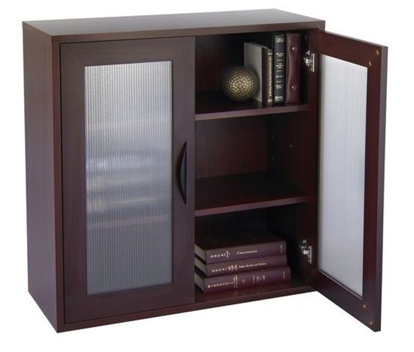 wood bookcase with glass doors