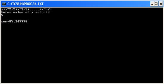 C program to find the sum of the series x+x^2/2+x^3/3+.....+x^n/n