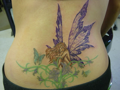 angel and flower tattoo lower back women sexy girls