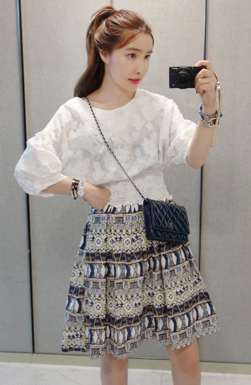 Pleated Ethnic Print Skirt