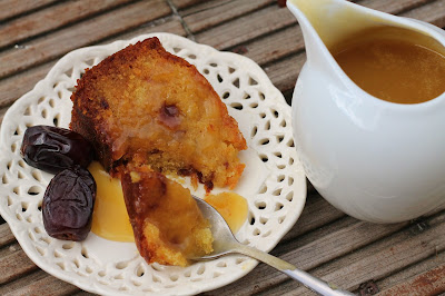Sticky date and orange cake with toffee sauce and Ajwa dates