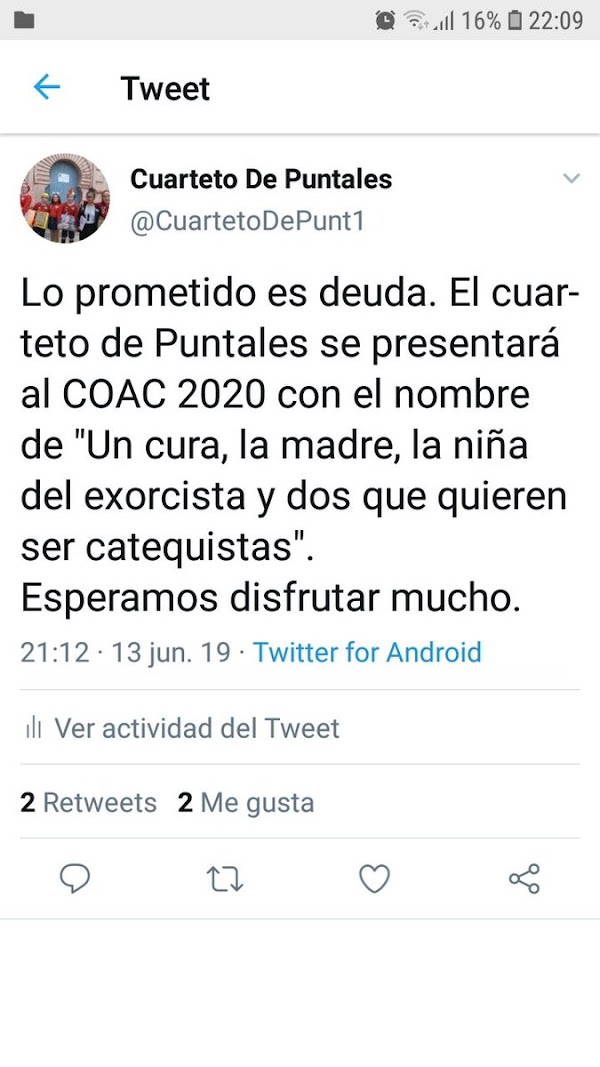 El Cuarteto Infantil de Puntales anuncia nombre para el COAC 2020