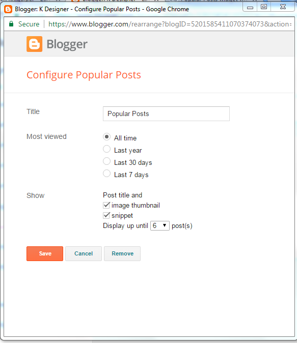 popular post widget configuration