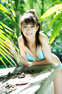 Ai Takabe Japanese Sexy Voice Actress Sexy Blue Sky Swimsuit In Green Park 6