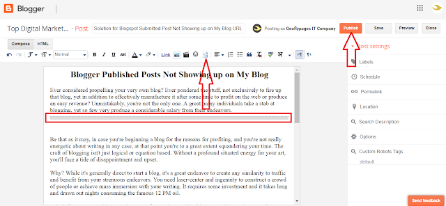 page break in blogger and update