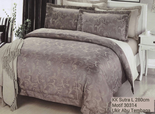 Sprei Kingkoil Sutra Motif Ukir Abu Tembaga