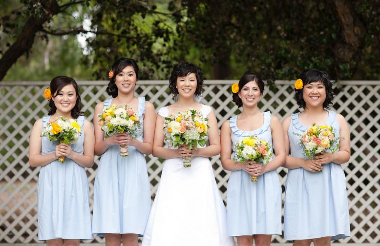 The bridesmaids wore blue sky blue to be exact for Tiffanie's April 2010