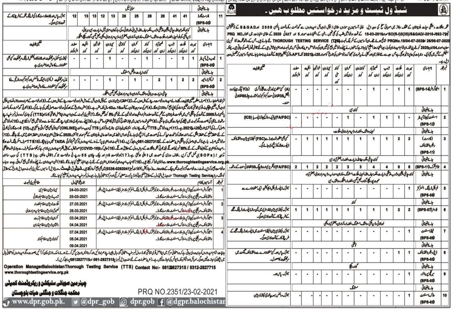 Forest Department Balochistan Jobs 2021 Advertisement - Forest and Wildlife Department Balochistan Jobs 2021 Latest - TTS Jobs - Forest Department Jobs in Pakistan