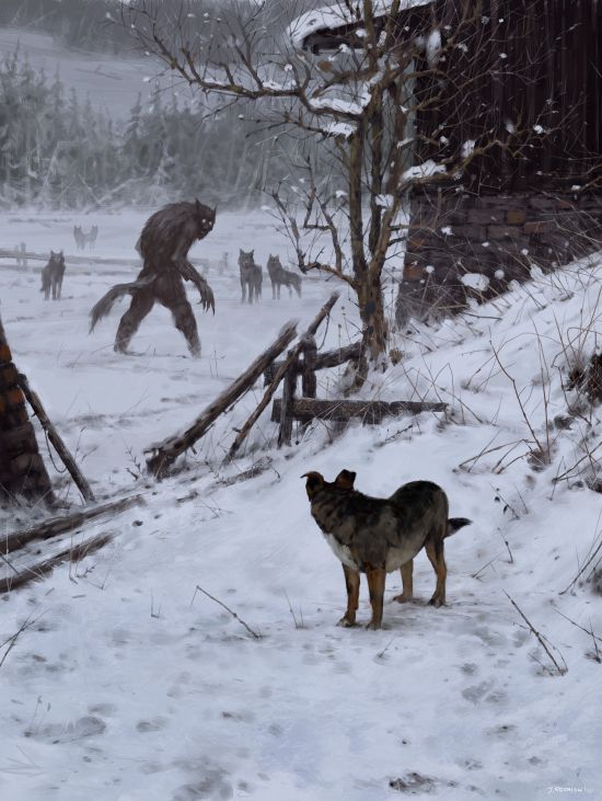 Jakub Rozalski artstation arte ilustrações pinturas fantasia terror sombrio lobisomens