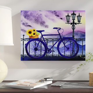 Bicycle With Sunflower Busket Bestselling Painting For Children Room Interior Decor artist Irina Sztukowski