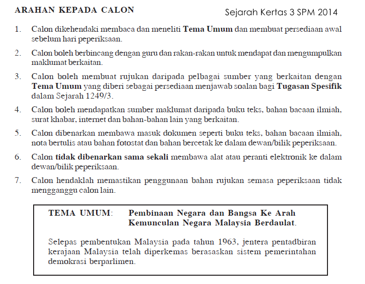 Tema Umum Sejarah Kertas 3 SPM 2014 - CIKLAILI