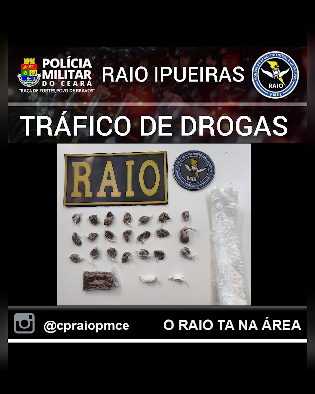 IPUEIRAS:. BPRAIO PRENDE JOVEM ACUSADO DE TRÁFICO DE DROGAS.