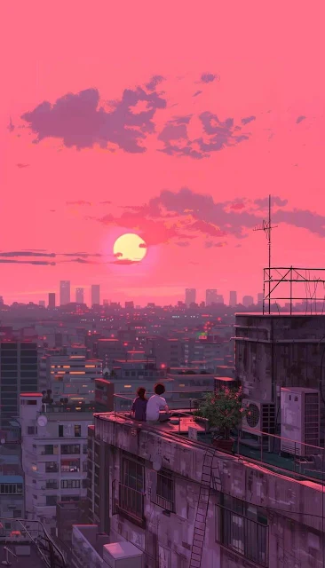 Pink Sunset Anime Wallpaper for iPhone