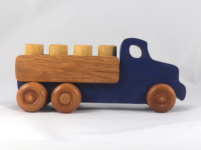 Wooden Toy Lorry Truck, Handmade and Painted in Your Choice of Colors and Amber Shellac, from Easy 5 Truck Fleet Collection, Made To Order