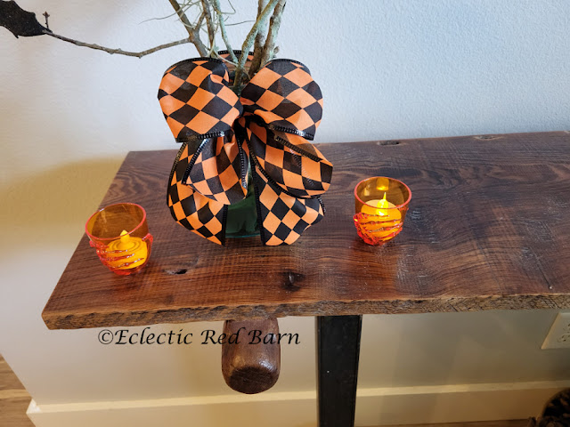 Bat, Branches, and Bows. Share NOW.#Halloween, #halloweendecor, #halloweendecorations, #DollarTreeCraft, #eclecticredbarn