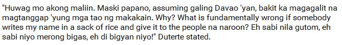 Rodrigo Duterte cursed at the Cotabato Governor because of the rice donations they gave to the farmers! 