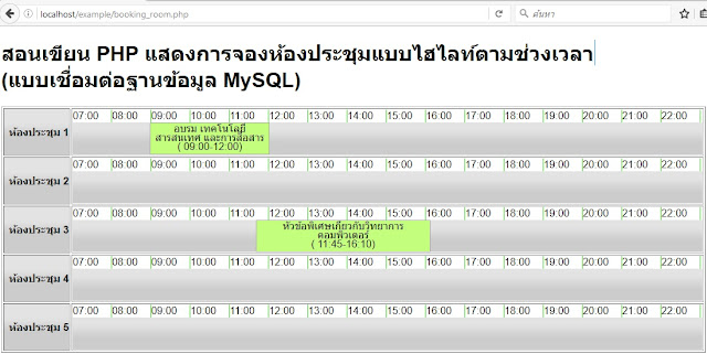 ตารางแสดงการจองห้องประชุม