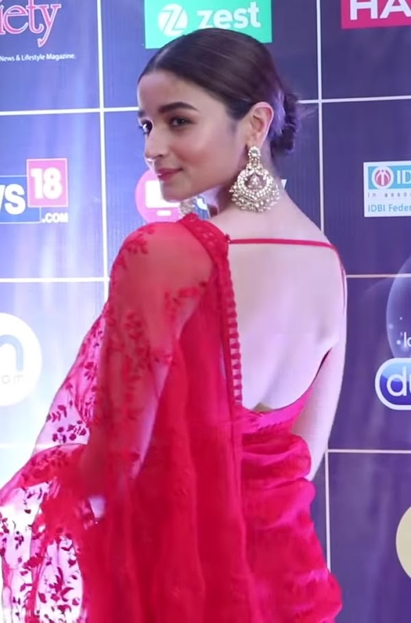 alia bhatt backless red saree bollywood actress