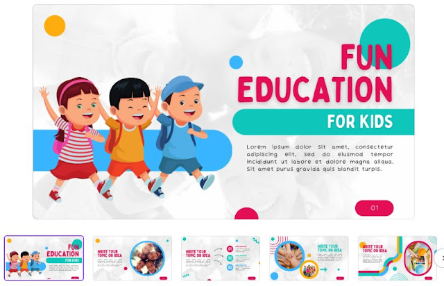 10 Rekomendasi Template PPT Canva Simpel dan Keren, Tema Edukasi - Colorful Cute Illustration Fun Education For Kids Presentation
